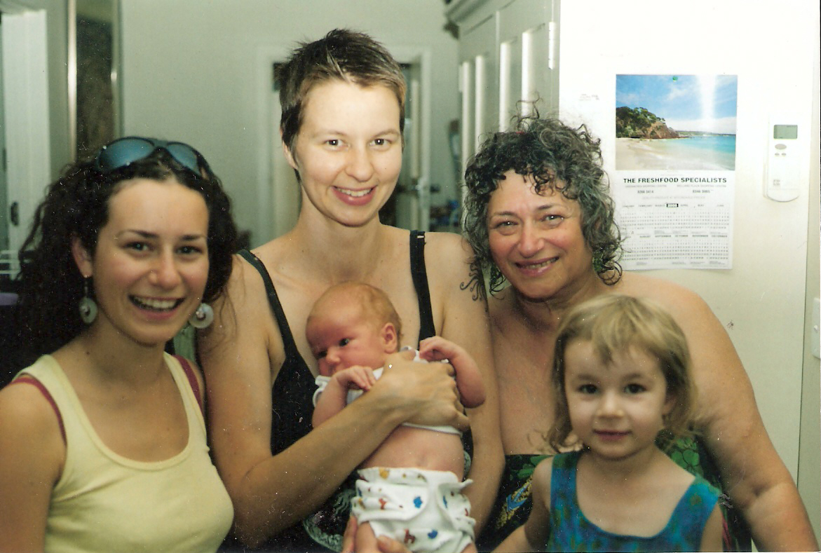 Aviva with Birthing Student Alice and their daughters, Adelaide 2005